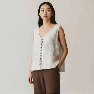 Ewa I Walla Dahlia Vest Top Waistcoat Embroidered Sleeveless Lagenlook Ivory